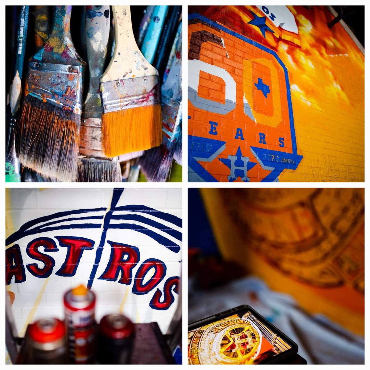 JMarquez_OFE's tweet photo. Check out cousin's mural behind center field @MinuteMaidParks. Stop by for 6Oth Anniversary pic this seasons and tag #deleonartz and @astros! Grateful for our father's beginnings as painters to provide but over the years allowing Him to transform talent, designing amazing walls. https://t.co/9zAiaqc4A3