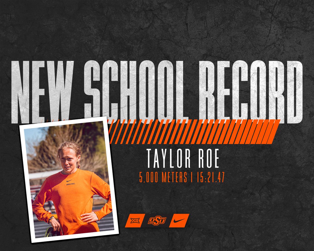 run4okstate's tweet photo. WHAT CAN’T SHE DO⁉️

Taylor Roe SMASHES the school record with a time of 15:21.47 in the women’s 5K and is the new 𝑵𝑪𝑨𝑨 𝑳𝑬𝑨𝑫𝑬𝑹 by almost 6️⃣ seconds 🤯

#GoPokes I #run4okstate https://t.co/4JIwHqDK1m