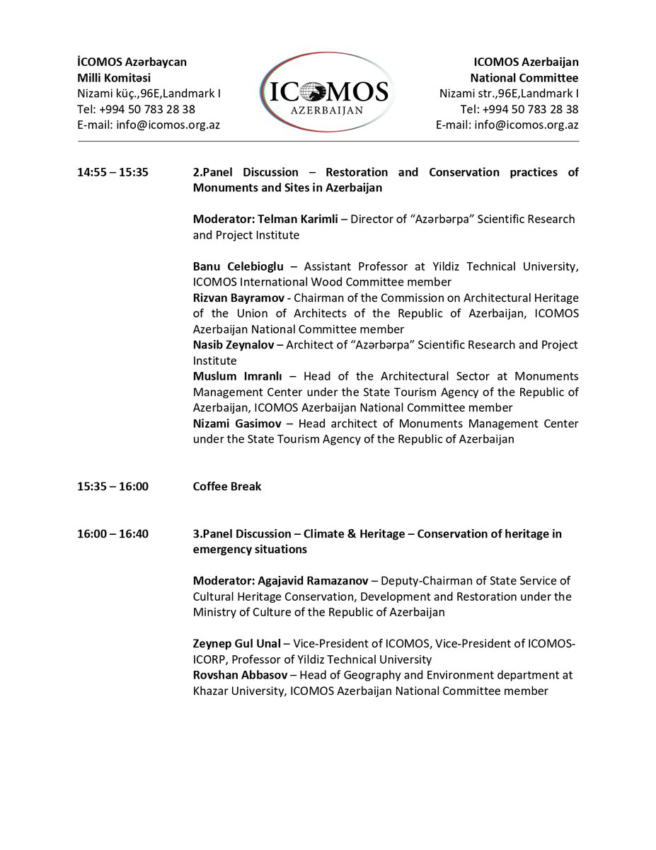 icomosaz's tweet photo. Detailed agenda of forum for 18 April-International Day for Monuments and Sites
#18April #ICOMOS #IDMS2022 #icomosIDMS2022 #climatejustice #heritage4climate https://t.co/VzjQKHD8Ho