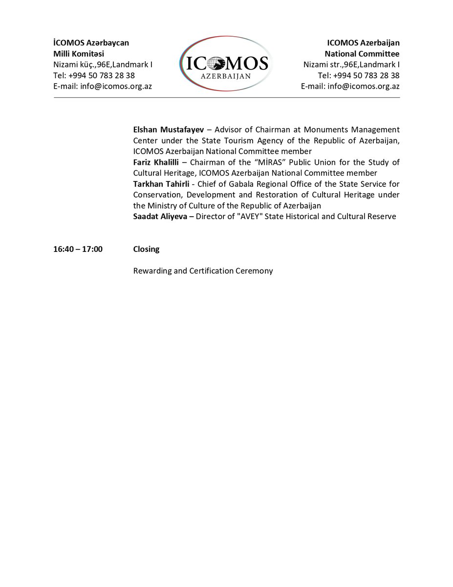 icomosaz's tweet photo. Detailed agenda of forum for 18 April-International Day for Monuments and Sites
#18April #ICOMOS #IDMS2022 #icomosIDMS2022 #climatejustice #heritage4climate https://t.co/VzjQKHD8Ho