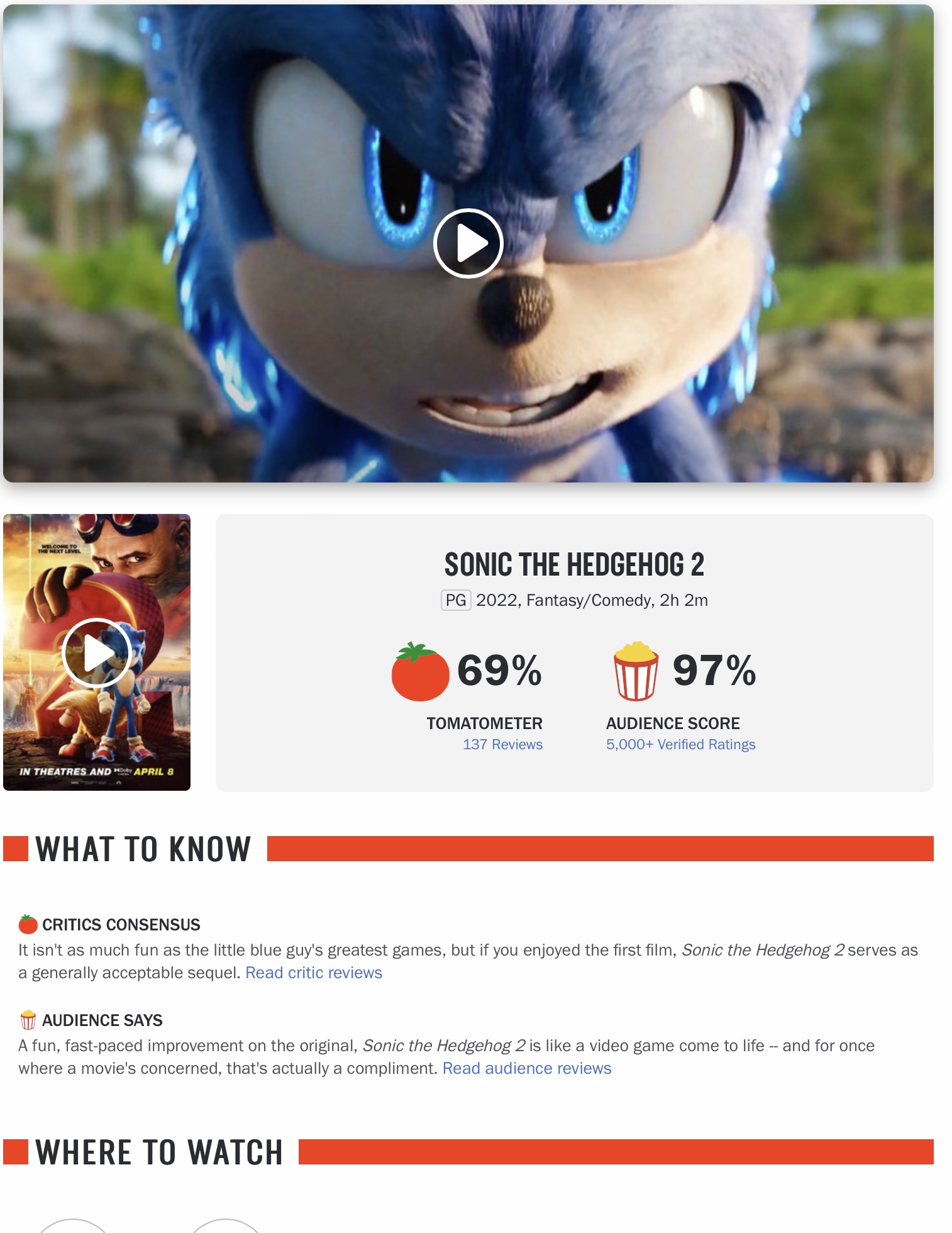 Sonic the Hedgehog Rotten Tomatoes, Metacritic, And IMDB Audience