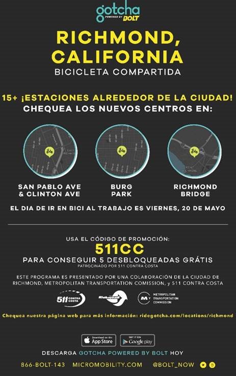 tombuttrichmond's tweet photo. Did you know there are 15+ @gotchamobility @Bolt_Now Scooter hubs in Richmond? Use promo code 511CC for five free unlocks and explore the city thanks to the partnership between the City of Richmond, @MTCBATA, and @511CC!

More Info: https://t.co/JJYNpatVGF https://t.co/BR9ClfkH2r