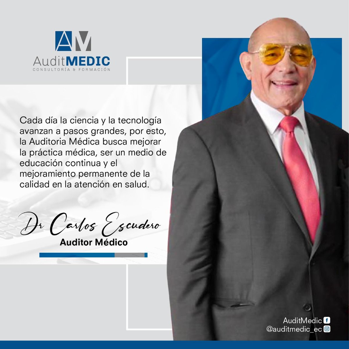 auditmedic_ec's tweet photo. Dr. Carlos Escudero - Auditor Médico - Argentino  y Docente de la Universidad de Buenos Aires (UBA) 🇦🇷 
#auditmedic  🤝
#auditoria ✍
#consultoria 👩‍💻
#formacionprofesional 👨‍🏫
#planificacion 🗂
#seguimiento 🗃
#ServiciosDeSalud ⚕️ https://t.co/f9NnscVfhc