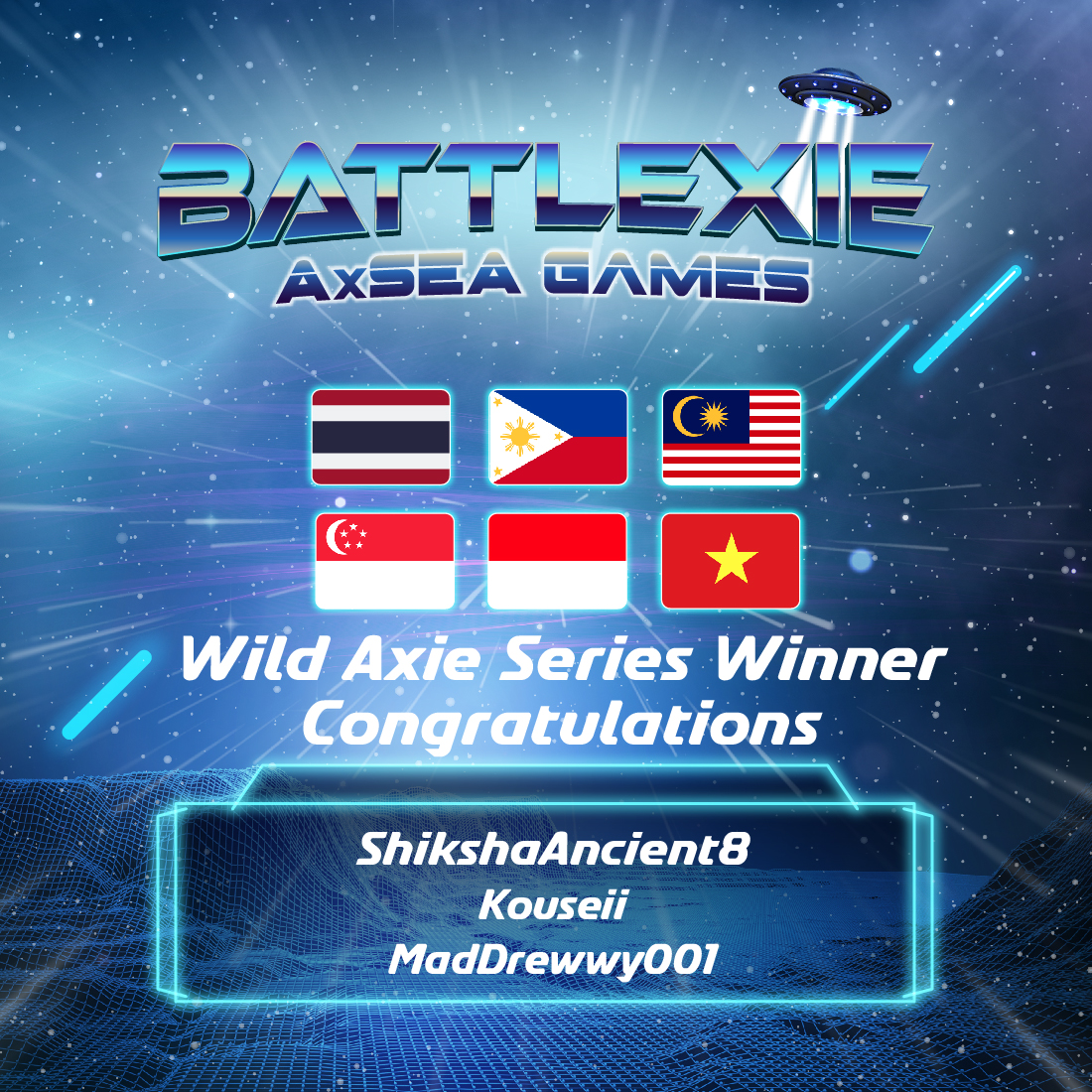 Here are your Battlexie: AxSea Games - Wild Axie Series winners! 🎉

Congratulations to all winners! 🥳

#BattlexieAxSeaGames