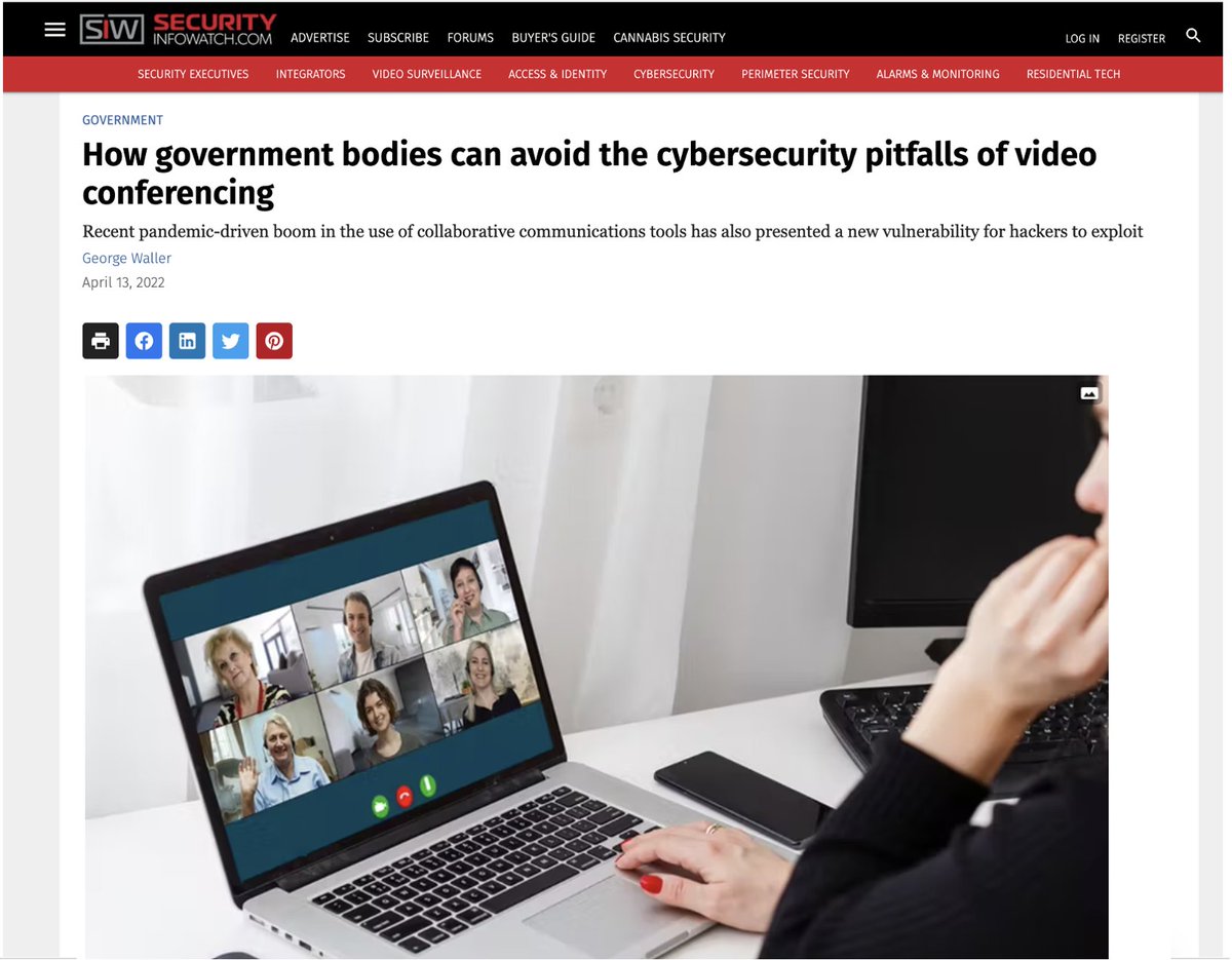 ZerifyOfficial's tweet photo. Security Info Watch Magazine (Government Division) asked us to write a story about: "How Government Bodies Can Avoid the Cybersecurity Pitfalls of Video Conferencing", check it our below. #securevideoconferencing

Full Article:
https://t.co/B68WKihRMR https://t.co/IlIdiZO69j