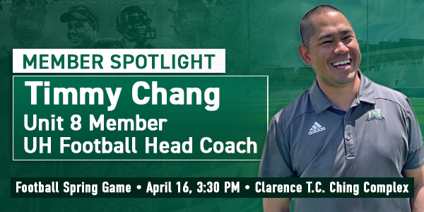 Check out our MEMBER SPOTLIGHT! Learn more about UH Head Football Coach and HGEA Unit 8 Member Timothy "Timmy" Chang.

See link for video:
hgea.org/our-union/feat…

Island Day Football Spring Game 
For more information:
hawaiiathletics.com/sports/2022/4/…