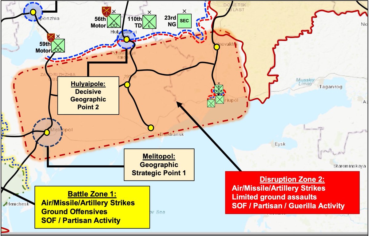 19/ Simultaneously, Ukraine will need to disrupt Russian disruption efforts in the Zaporizhzhia Oblast. Actions here would mostly by SOF/Partisan/Guerilla activity to target Russian logistics and prevent effective control of occupied cities & towns.