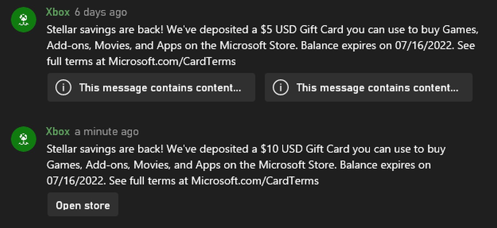 Wario64 on Twitter: "Check your Xbox messages again. Microsoft sent out  another free gift card, $10 this time on top of last week's gift card  https://t.co/VVvi9iKslI" / Twitter