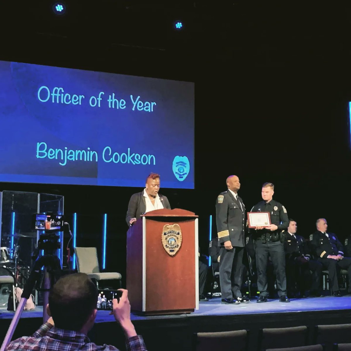 cooksonpre's tweet photo. On a side note, so proud of my hubby! 👮‍���️🎉 @HoggardHS Y'all recognize this guy? 😁 Thank you, @WilmingtonPD for a meaningful and touching celebration of law enforcement! https://t.co/jvJHNc73CK