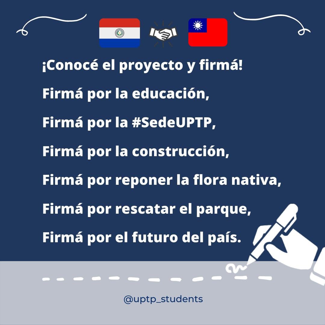 uptp_students's tweet photo. Ayúdanos con tu firma entrando al link de nuestra biografía ✍🏻 
🇹🇼🇵🇾 #sedeuptp https://t.co/xx9HDh34IL