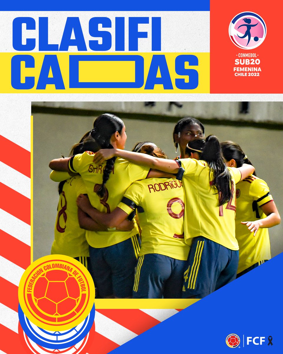 ¡Clasificamos a la fase final del Sudamericano Femenino Sub 20! 💯

Nuestra Selección Colombia buscará uno de los 2 cupos a la Copa Mundial de la FIFA Femenina Sub 20 Costa Rica 2022 a partir del próximo lunes 🏆

#VamosColombia 🇨🇴