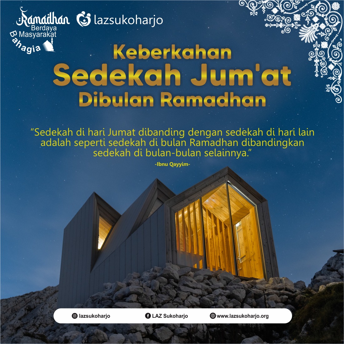 *JUMAT BERKAH, DIBULAN RAMADHAN*

Limpahan pahala akan senantiasa Allah berikan kepada orang-orang yang melakukan ibadah dengan ikhlas. Limpahan pahala juga Allah janjikan kepada orang-orang yang *bersedekah di hari Jum’at. pada bulan Ramadhan. 
sedekahsuper.com/source/index/4…