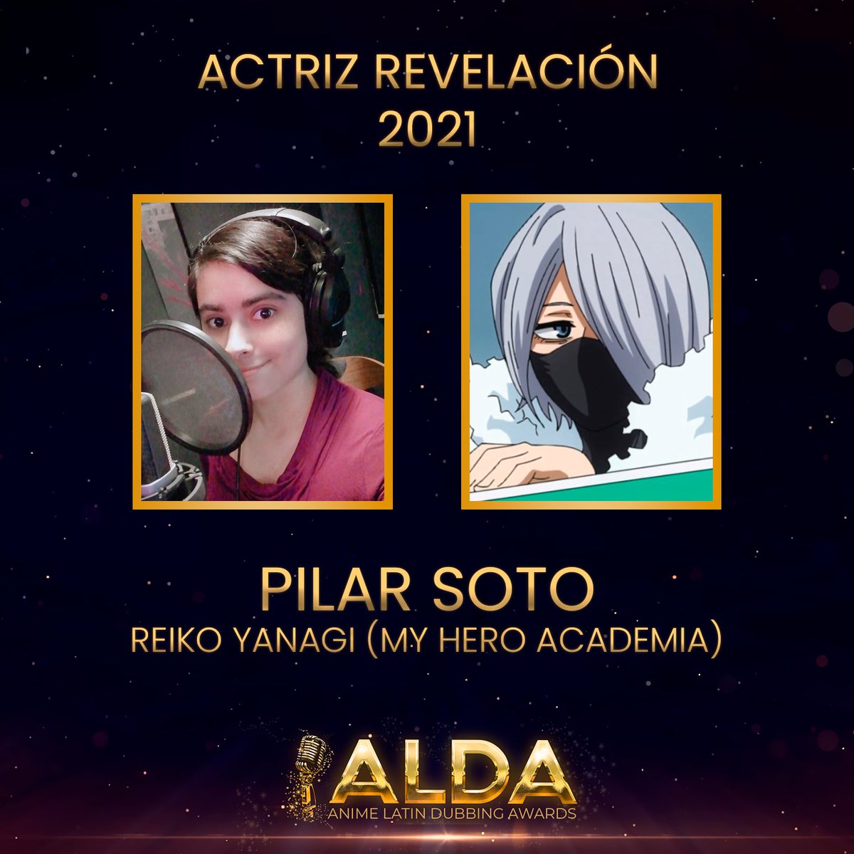 ⭐️Actriz Revelación 2021✨

🔶Pilar Soto🔶

Personajes: 
🔸Reiko Yanagi / My Hero Academia T5
🔸Verdugo / Akudama Drive
🔸Beros / My Hero Academia Movie 3

#Doblaje #Anime #voiceactress #ALDA2022