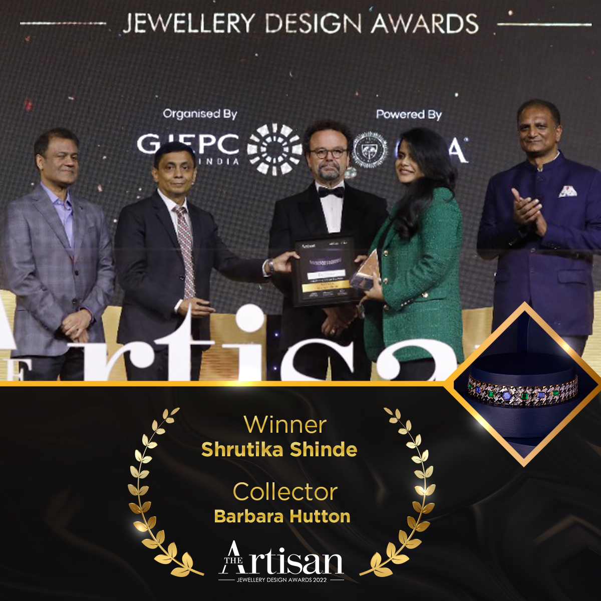 GJEPCIndia's tweet photo. Shrutika Shinde wins the first place in the Barbara Hutton category by charming the jury with her magnificent choker that evokes the 40s era perfectly and pays homage to the one of the biggest socialites of that era, Barbara Hutton.
@giaindia
#ArtisanAwards #BarbaraHutton https://t.co/CP3DrT4Ocd