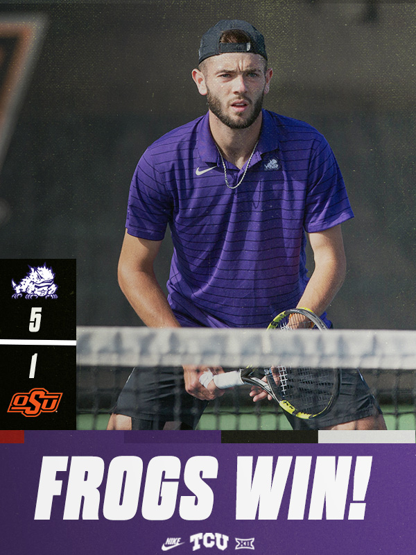 TCU Men's Tennis (@tcumenstennis) on Twitter photo TCU moves to 21-3 overall and 4-0 in the Big 12 with a 5-1 win over Oklahoma State.
#GoFrogs TCU moves to 21-3 overall and 4-0 in the Big 12 with a 5-1 win over Oklahoma State.
#GoFrogs