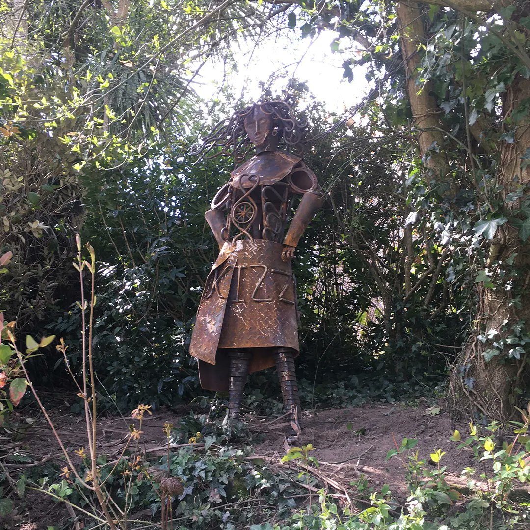 Daisy_KetoWoman's tweet photo. This is a sculpture called Kizzy Lovell by Jake Bowers that is in Gensing Park as part of A Town Explores A Book. This year’s book is ‘The Diddakoi’ by Rumer Godden. We walk through Gensing Park most days  to get to our dog park so it is lovely to see this (and other) art works. https://t.co/YubNrkB1yM