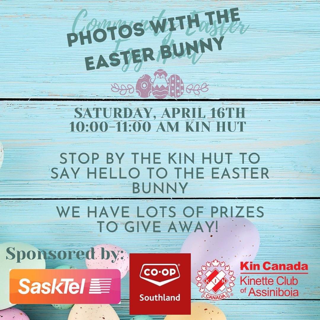 AssiniboiaKin's tweet photo. We are moving activities inside Saturday. Join us at the Kin Hut and meet the Easter bunny. 

#HappyEaster https://t.co/8MISBW5DWk