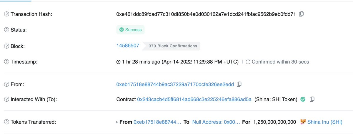 Uhhhh... so the early buyer whale who had over 10% of the $SHI supply just BURNED more than half his stack to make the distribution more even. WTF 🤯

Total $SHI supply burned is now ~26%

etherscan.io/tx/0xe461ddc89…