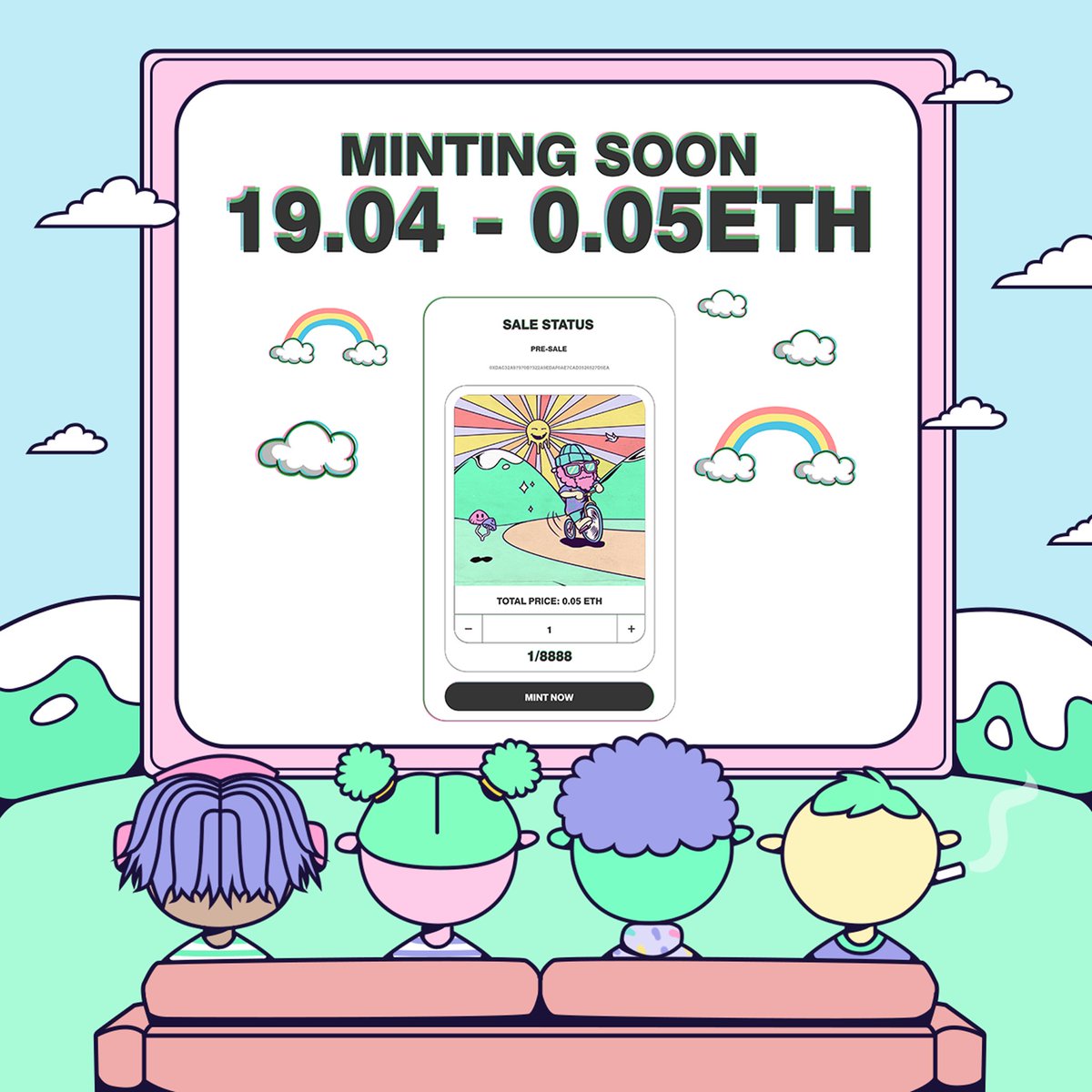 🚨OFFICIAL MINT DETAILS🚨

DATE: April 19th Presale, April 20th Public

SUPPLY: 8888

MINT PRICE: 0.05 WL, 0.06 Public

MAX MINT: 3 per wallet

GAS OPTIMIZED

Holders of 3 or more trippy frens will be eligible to mint a FREE 3D trippy fren from our upcoming 3D collection of 2900.
