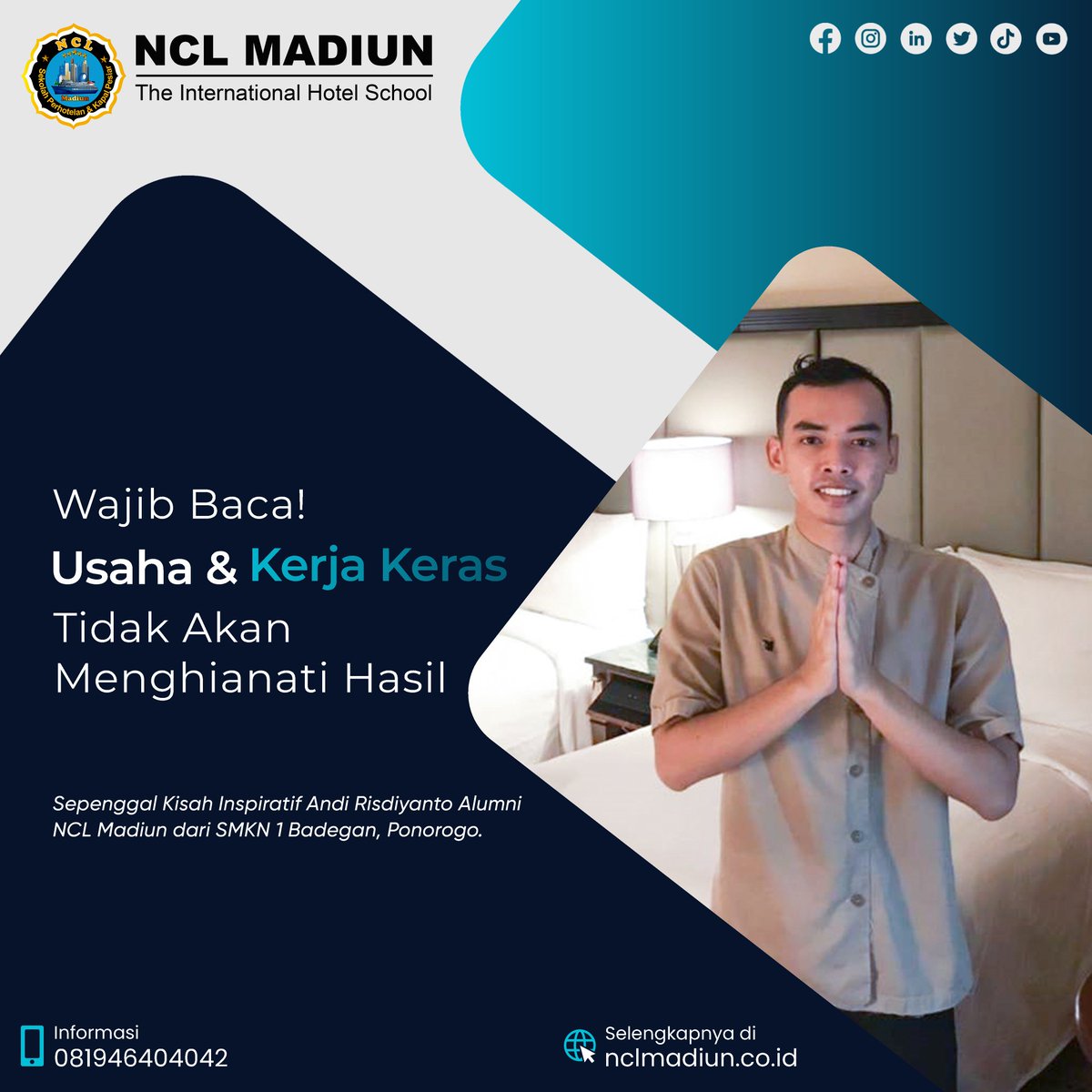 PelautRI's tweet photo. "NCL Madiun juga memberikan fasilitas penyaluran kerja sampai di terima kepada seluruh alumni nya,  sehingga banyak alumni dari NCL Madiun yang bisa Go International untuk berkarir di perhotelan dan kapal pesiar"....klik untuk membaca
https://t.co/0pQ1cjg8RB

#Trending #Viral https://t.co/z4rLM69Rrm