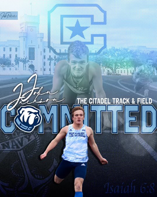 JohnJacksonWB22's tweet photo. I’m very happy to announce I will be continuing my academic and athletic careers at The Citadel on a Navy ROTC  and track scholarship. Thank you for all the support from my parents, family, friends, and teammates for backing me on this journey. #Commited #D1 #OurMightyDogs https://t.co/lrNHDYz3oa
