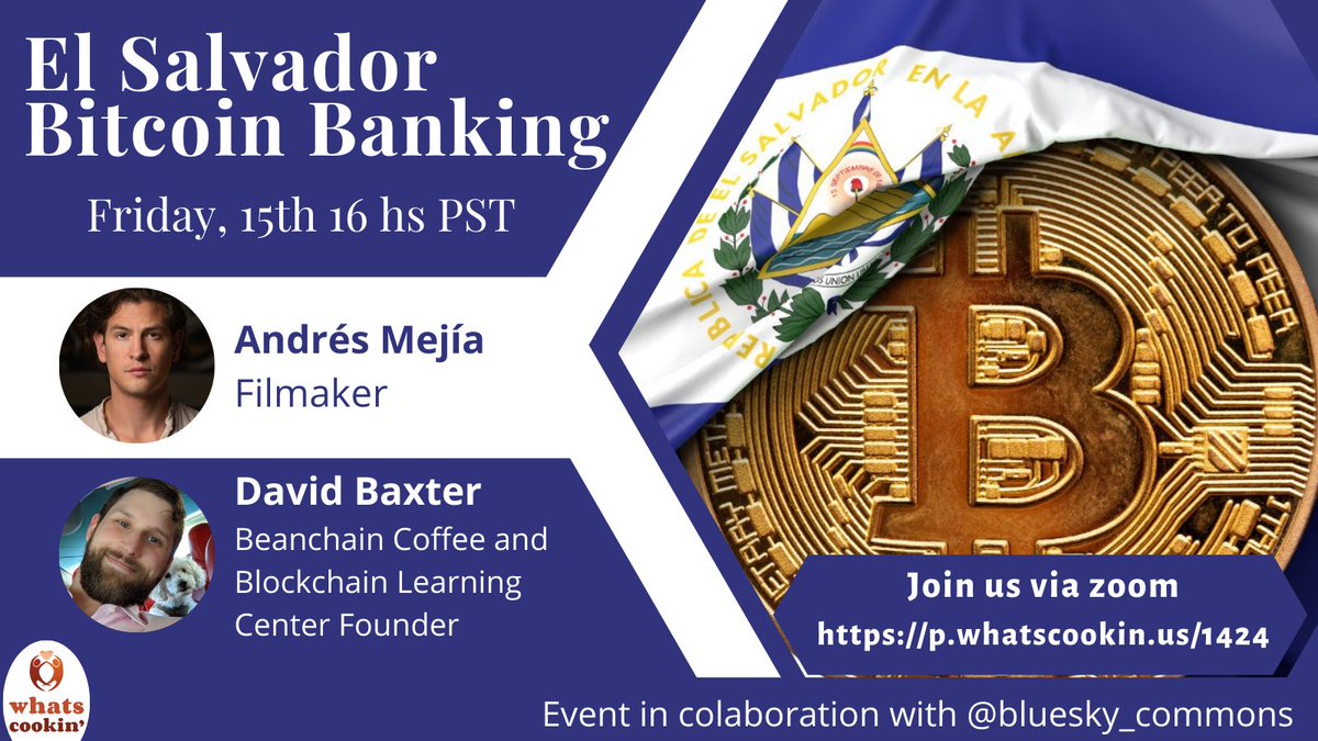 dsocialcommons's tweet photo. Are you interested in Bitcoin usage around the world?

Join @andmejia4 and @DavidBaxter30 via zoom on this popup about the implementation of Bitcoin as a legal tender in El Salvador!

Friday, April 15th @ 4 PM PST.

https://t.co/e2oYRAI3B1

#Bitcoin #ElSalvador #cryptocurrency https://t.co/jFHvtv8T1I