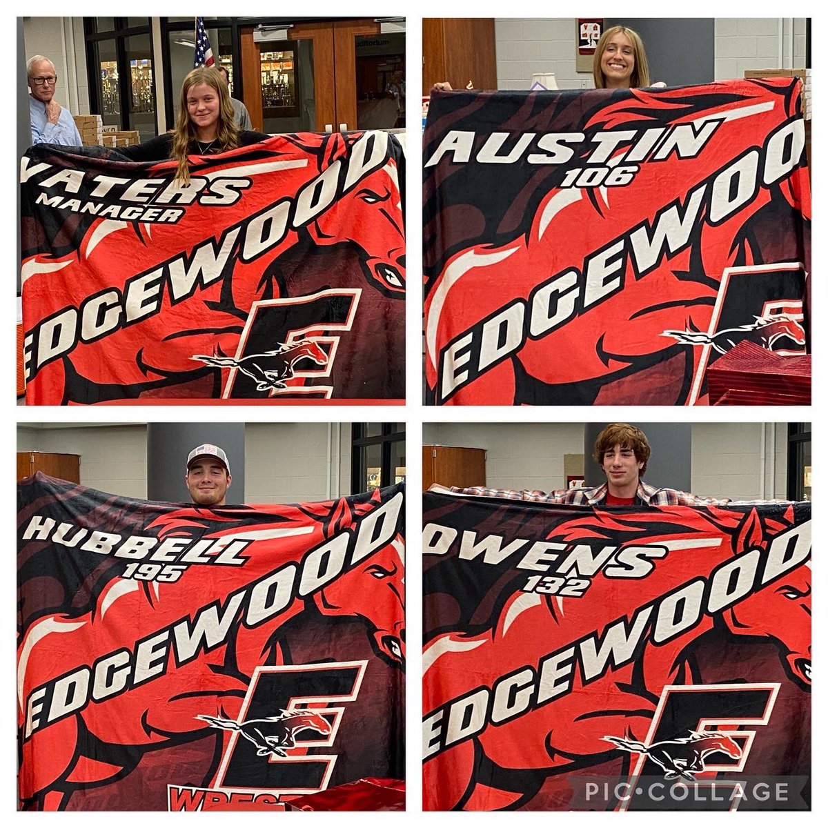 A tradition started by a great wrestling parent of ours 2 years ago. Our seniors getting their senior blankets! Congrats Mya Watters, Rylie Austin, Jared Owens, and Colten Hubbell!