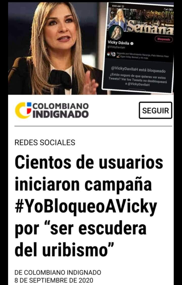 RobertoMTico's tweet photo. Vicky Dávila como Semana quedaron bloqueadas. QUIÉN ME SIGUE ??? https://t.co/lggN0cjCd6
