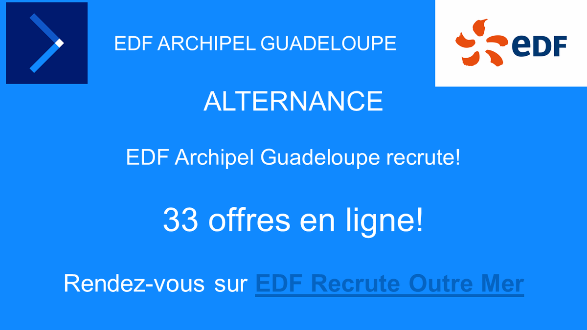 FMerieau's tweet photo. EDF Guadeloupe recrute 33 alternants pour la rentrée 2022. Postulez sur notre site EDF Recrute Outre Mer.
https://t.co/Rm9xCV5xs1 https://t.co/wAJbbDOLUn