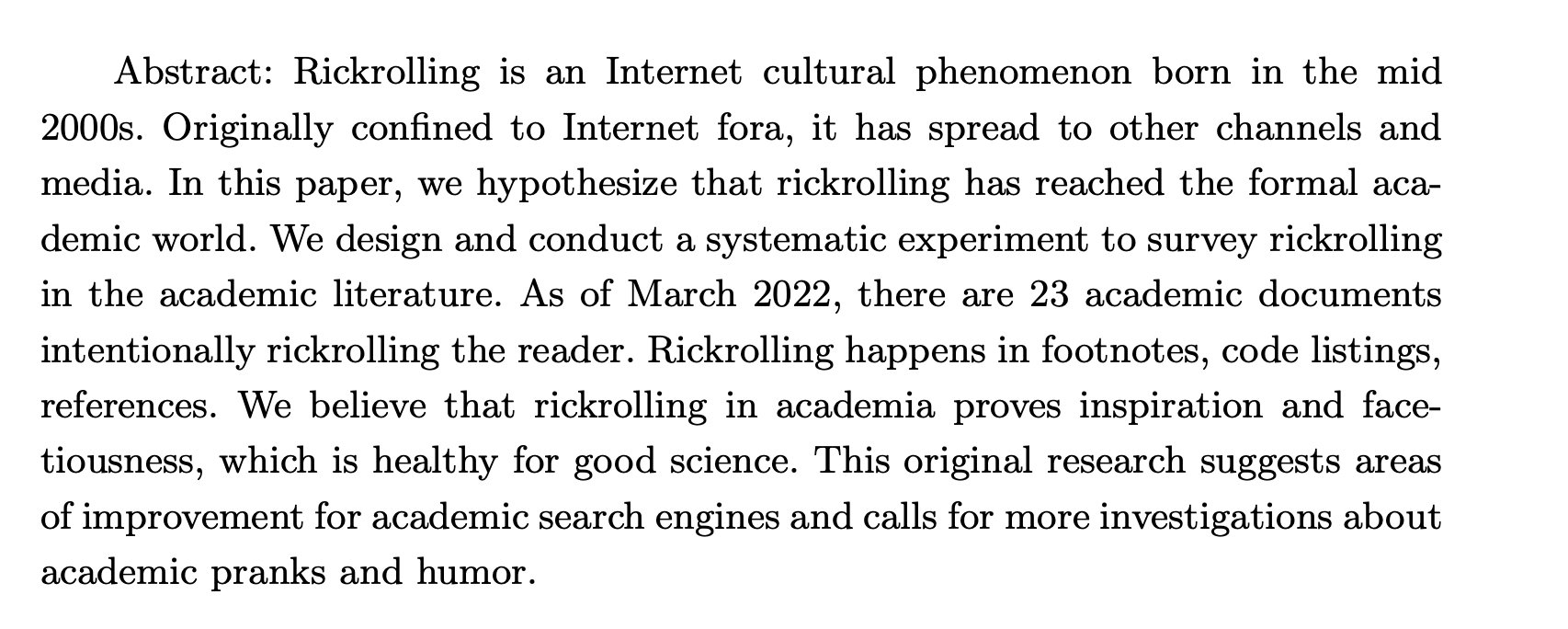 PDF) Exhaustive Survey of Rickrolling in Academic Literature