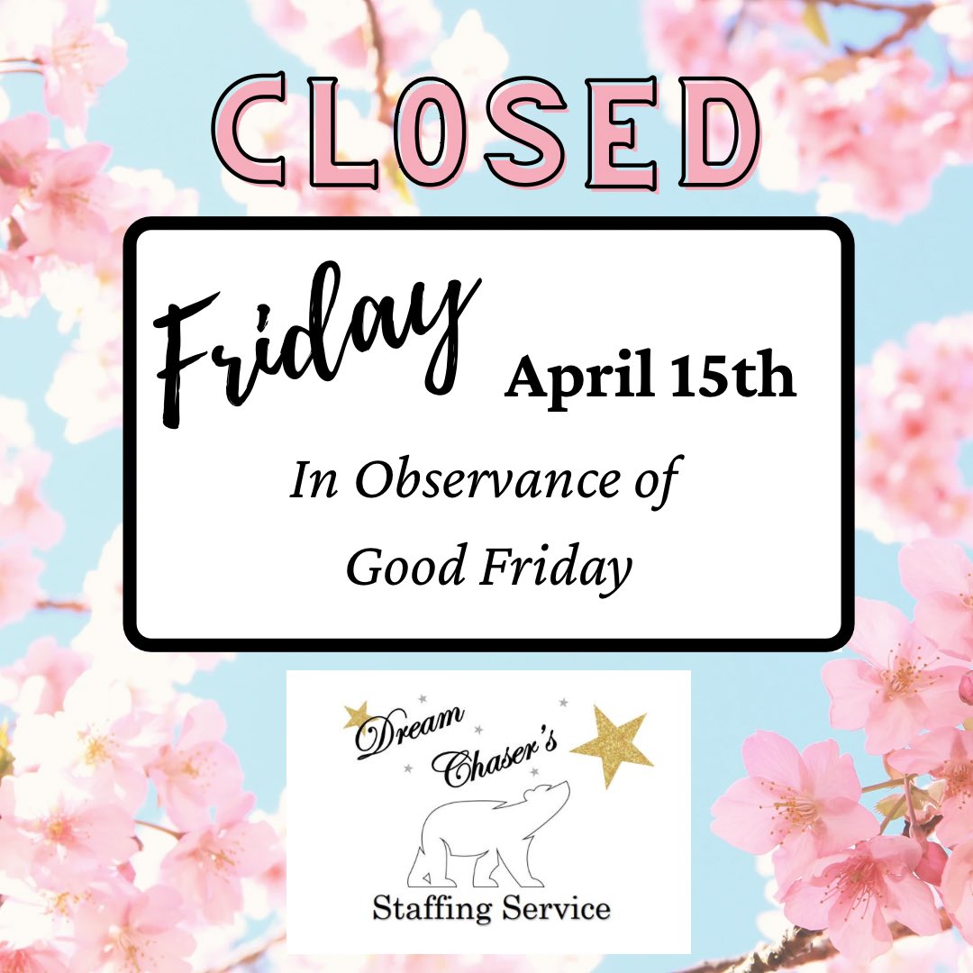 DreamChaserSS20's tweet photo. Dream Chaser’s Staffing Service will be Closed Tomorrow in Observance of Good Friday 🐰 Hope Everyone has a Safe and Happy Holiday Weekend! 🐣

#dreamchaserss #dreamchaserlife #uniontownpa #fayettecountypa #pittsburghpa #supportlocalbusiness #easter2022 #chocolatebunny https://t.co/6PYhMvOcED