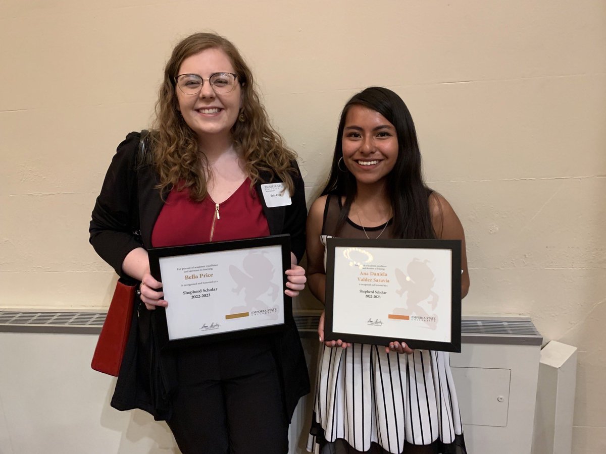 A big congratulations to our Thriving Thursday Students of the Week, Bella Price and Ana Valdez Saravia for this being this year's Shepherd Scholars!

<a href="/emporiastate/">Emporia State Univ.</a> #ESUCommunication #EmporiaStateUniversity #EmporiaKS #FlintHills #ClassOf2022
