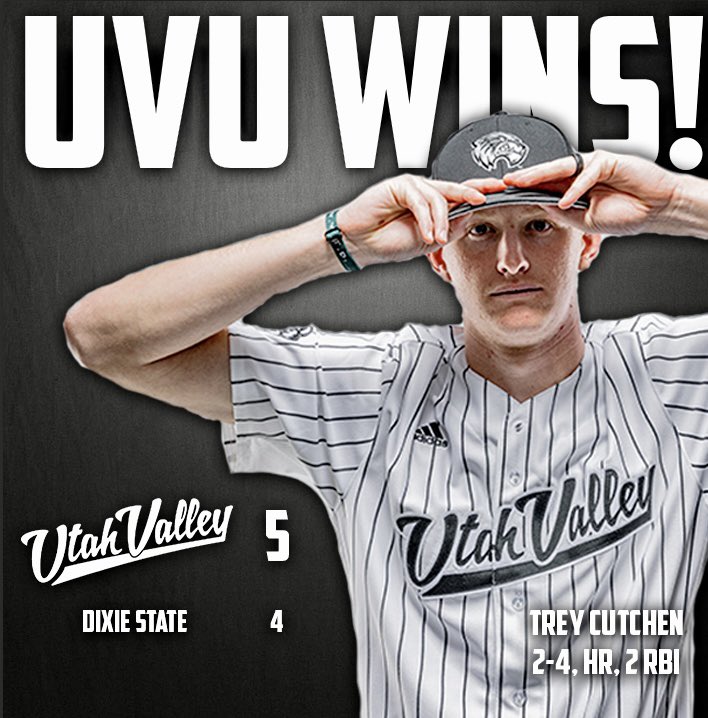 UVUBSBRecruits's tweet photo. @UVUbsb wins!

@cutchen_trey with a big time 2-Run HR in the 1st!

Other notable highlights:
🏔6.2 IP, 5H, W @mgray3424 
📈 1-3, HR, 2 RBI @CopperHansen 
🏔2-3, HR, RBI @cole_jordan8 

Come to the Valley… #ReachThePeak https://t.co/YNd4eCovWU