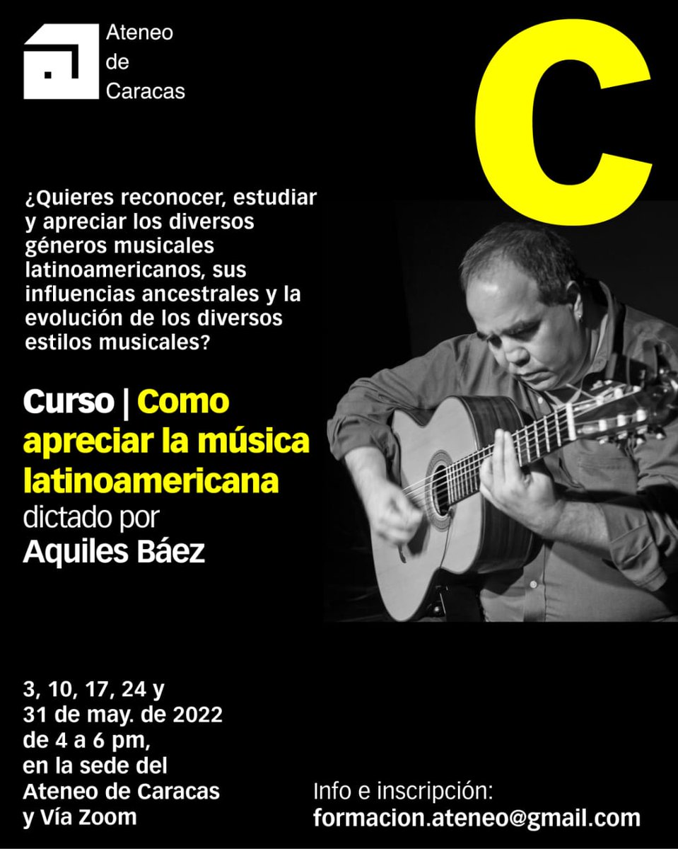 El mes de mayo, estaré dando un taller sobre apreciación de música Latino Americana en elAteneo de Caracas, el taller es virtual y presencial .