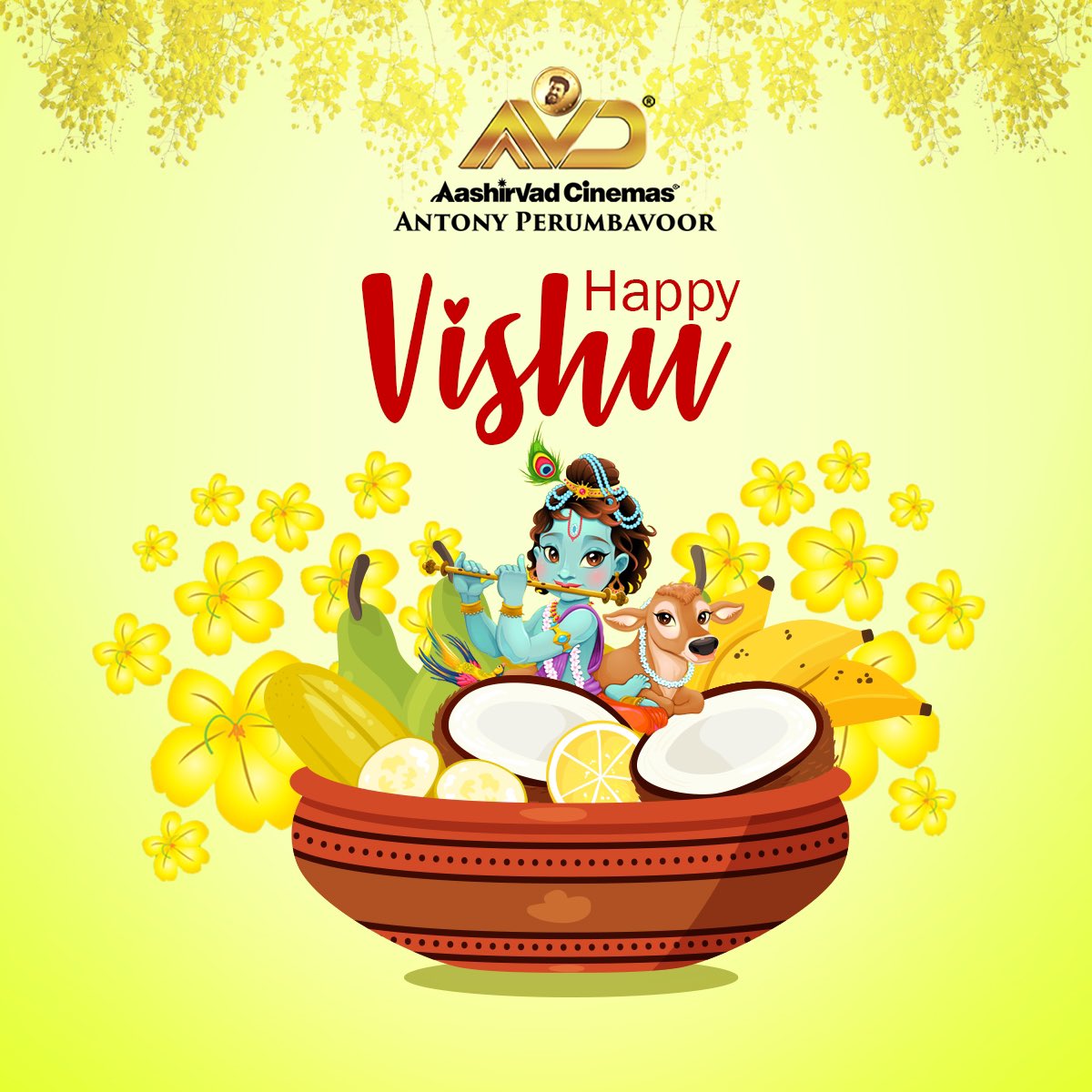aashirvadcine's tweet photo. May the spirit of #Vishu brighten up your life with peace, prosperity and good fortune. Aashirvad Cinemas wishing everyone a very Happy Vishu. https://t.co/vk41QvKRqb