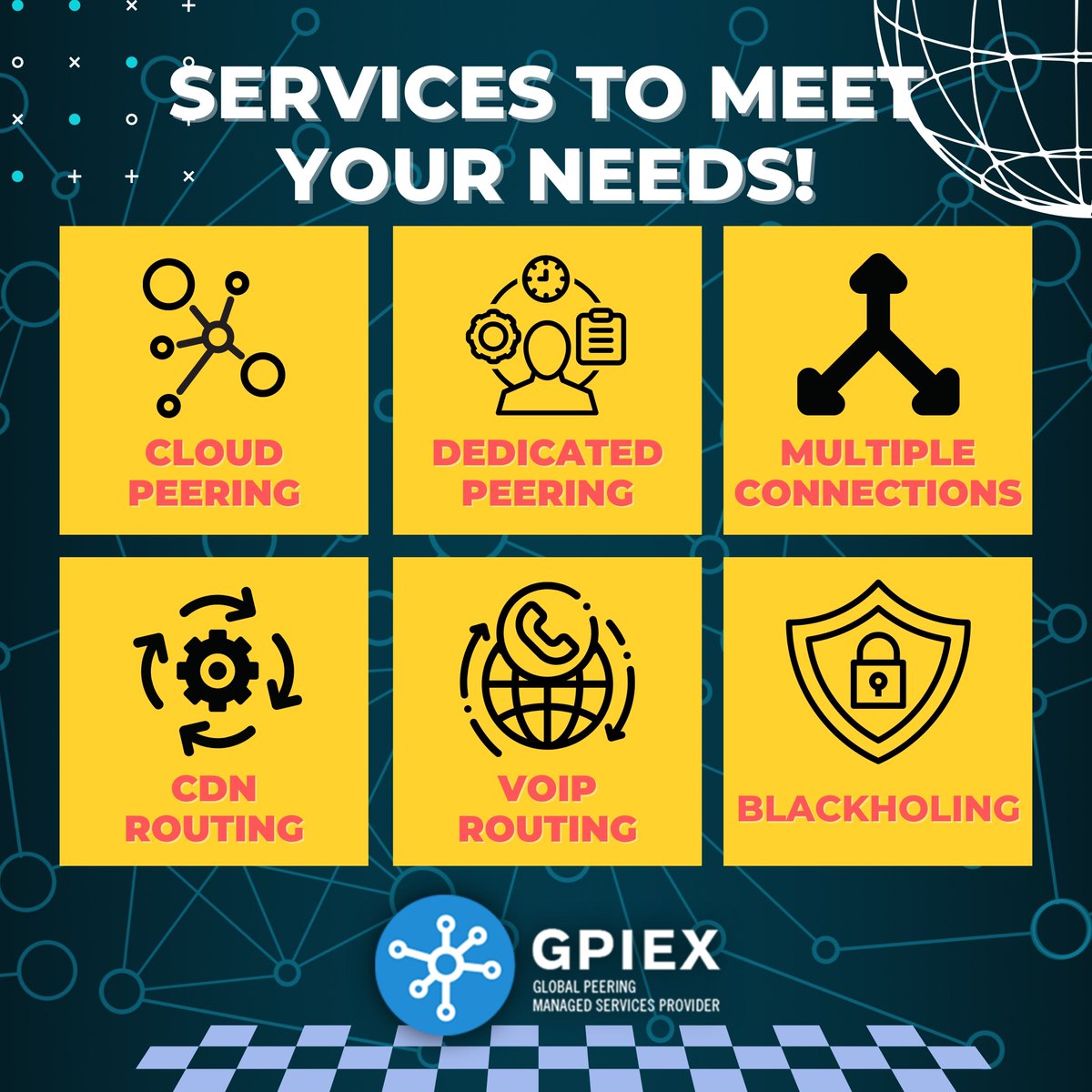 gpiexnet's tweet image. We make it our business to increase your connectivity. Cloud peering, dedicated peering services, CDN optimized routes and more. Contact us today!

gpiex.net 

#peeringprovider #peeringproviderusa #cdnrouting #voiprouting #networkoptimization #blackholing