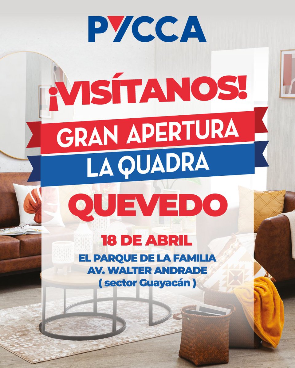 AlmacenesPycca's tweet photo. Falta poco para nuestra gran apertura en #Quevedo 🎉💥
Visítanos en nuestra nueva tienda en La Quadra Quevedo este lunes 18 de abril desde las 10h00, junto a Fybeca. 💖
¡Te esperamos! 😉
#Pycca #Quevedo #NuevaTienda #LaQuadra #Hogar #casa #Decoraciones #MuyPronto #Apertura https://t.co/Iz3MffoK6v