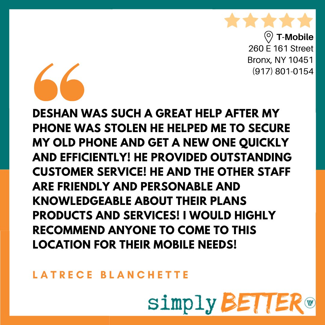 Aaron Tubbs (@aarontubbs_) on Twitter photo #TestimonialThursday After spending the last few weeks in New York, it's only appropriate to recognize Deshan Pena at our Morris T-Mobile store! Thank you, Deshan, for living the Wireless Vision #PassionForOurPeople core value! Keep up the excellent work! #SimplyBetterAtWV #TestimonialThursday After spending the last few weeks in New York, it's only appropriate to recognize Deshan Pena at our Morris T-Mobile store! Thank you, Deshan, for living the Wireless Vision #PassionForOurPeople core value! Keep up the excellent work! #SimplyBetterAtWV