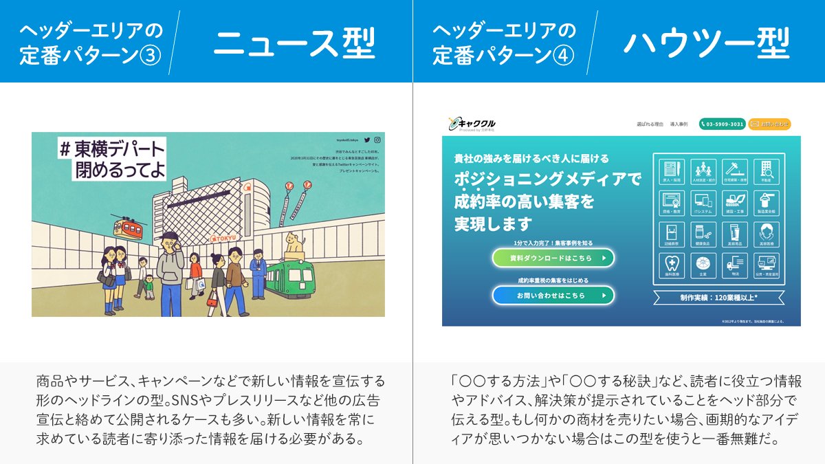 kataokadesign's tweet image. LPデザインのファーストビュー定番8パターン