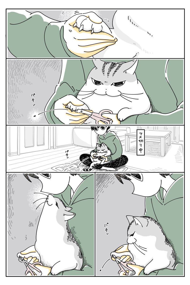 マンガ 爪切りを終わらせる猫 爪切りは嫌 でも飼い主の膝からは動こんぞ という強い意志 可愛すぎかよ この貫禄 Togetter