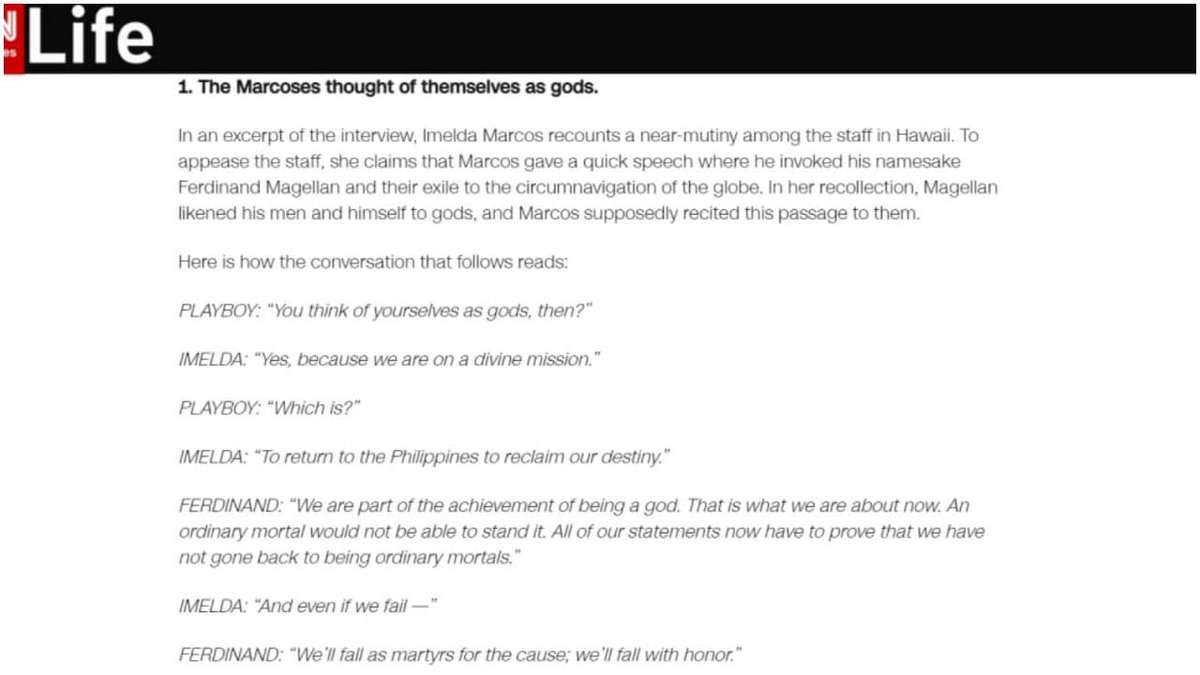SaltAndReality's tweet photo. Ferdinand &amp; Imelda Marcos thought of themselves as "GODS". During Martial Law they mythologized themselves as Malakas &amp; Maganda. In a Playboy interview in 1987, they went a step further by admitting they think of themselves as Gods. “We are part of the achievement of being a god" https://t.co/MbnPSFy8cf