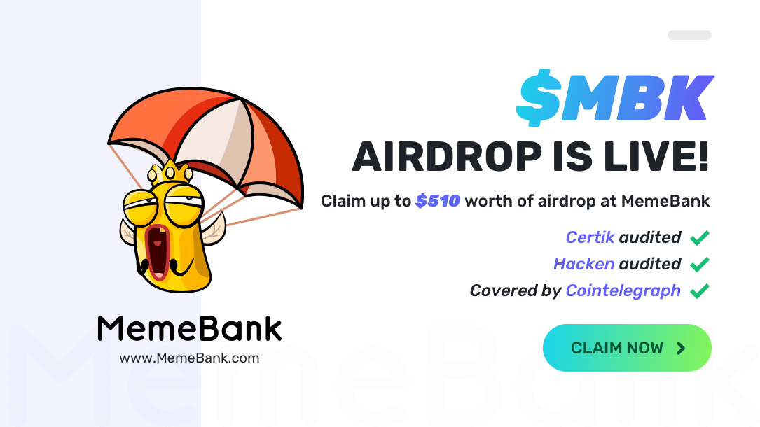 AirdropRampage's tweet photo. 🔰 MemeBank Airdrop 
🎁 Join Reward: 50 $MBK + BTC mining 
👥 Referral: 5 $MBK + 10% BTC mining
🧶 Rate: ⭐️⭐️⭐️⭐️⭐️
🗓 Distribution Date: After Listing 

📚 Airdrop Link: https://t.co/uB0DkDgTOq

📡 Website: https://t.co/tIEoKfIFwv #AirdropRampage https://t.co/IyVHJaX7Ou