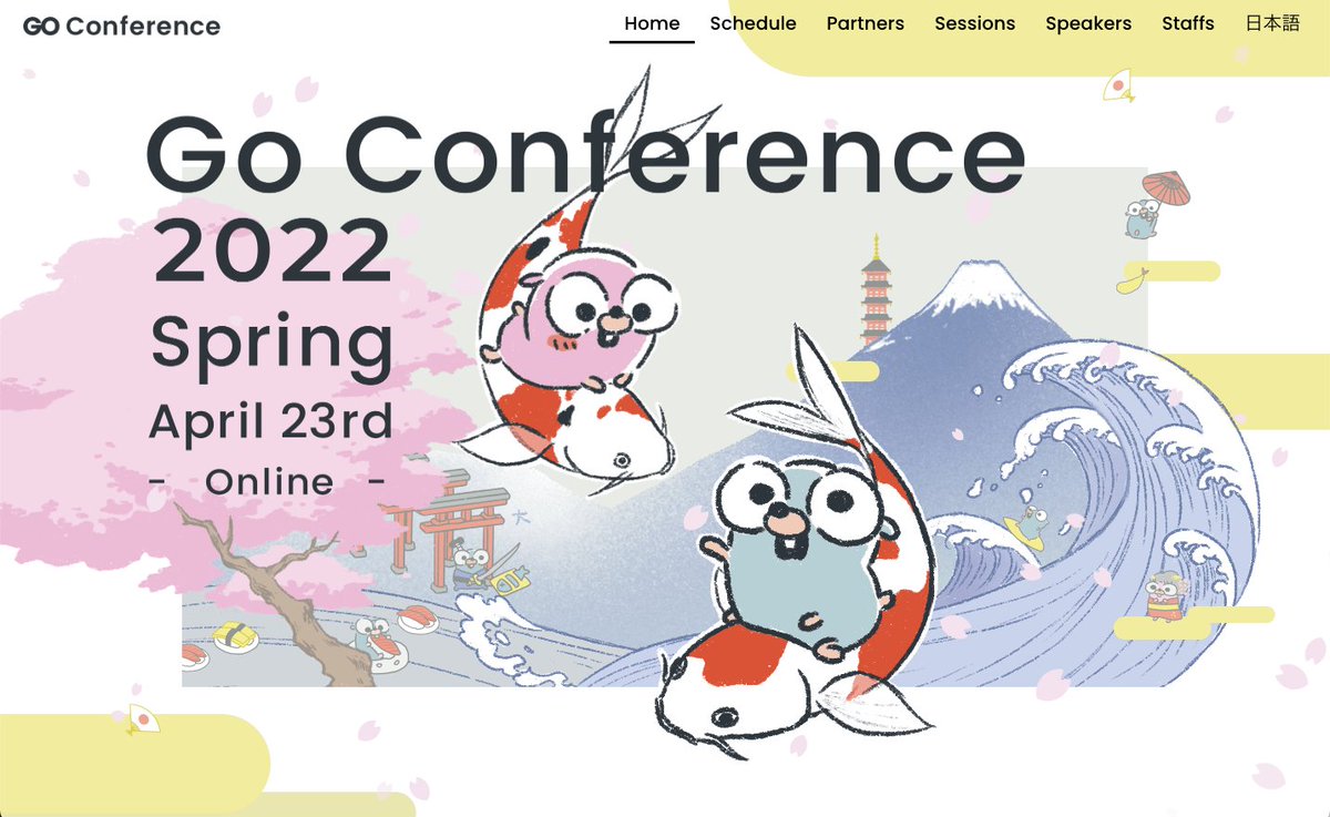 Go Conference 2022 Springのサイトを <a href="/tottie_designer/">tottie ｜ Designer</a> さんのデザインでリニューアルしました！
春らしい素敵なサイトになってます。<a href="/it_guitar/">maito</a> さんと一緒に作りました！
Go Conferenceはいよいよ来週末、オンラインでの開催となります。皆さんぜひお越しください！#gocon
gocon.jp/2022spring/