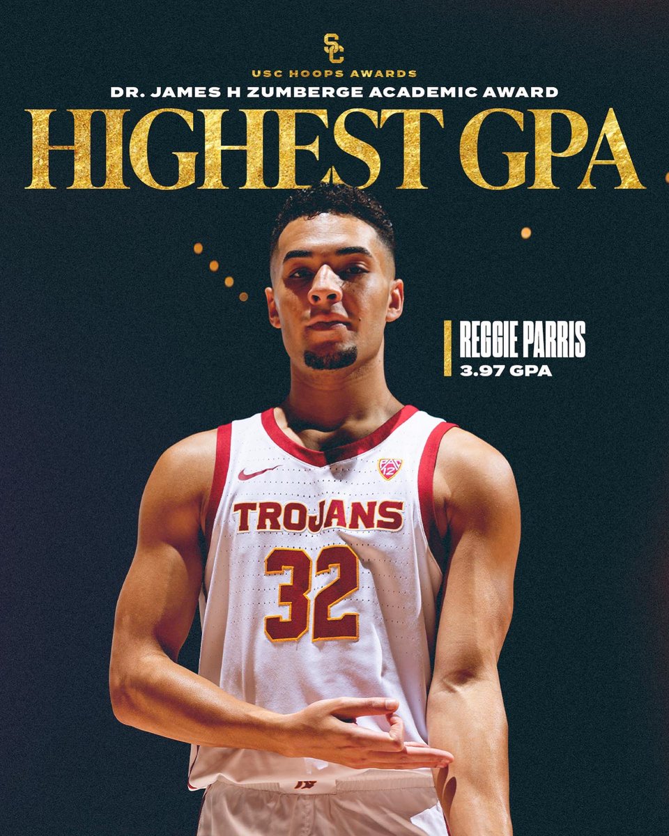 USC_Hoops's tweet photo. Dr. James H Zumberge Academic Award for Highest GPA: @ReggieParris16 https://t.co/LzanRUwMGr