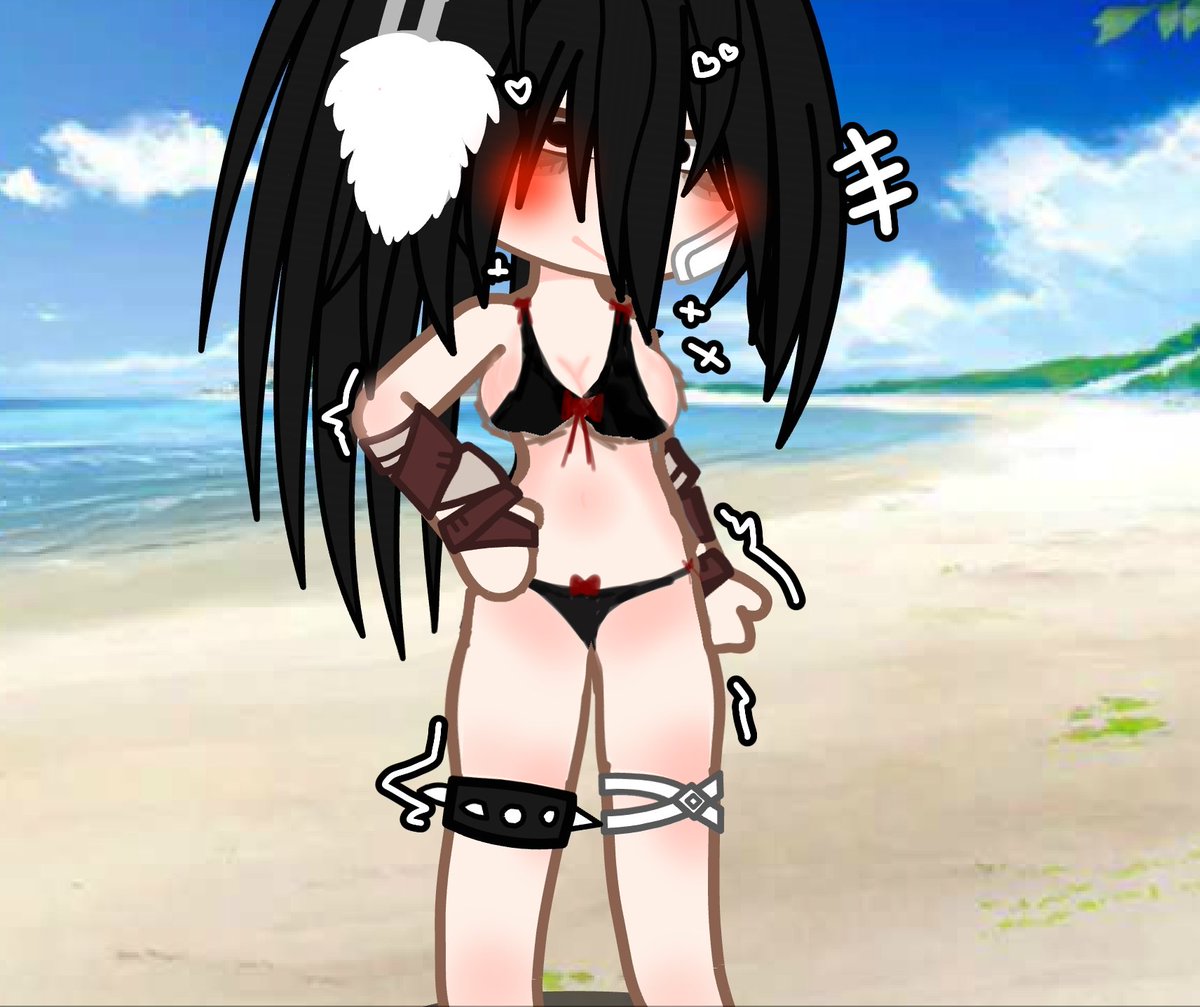 Wearing a red and black bikini!