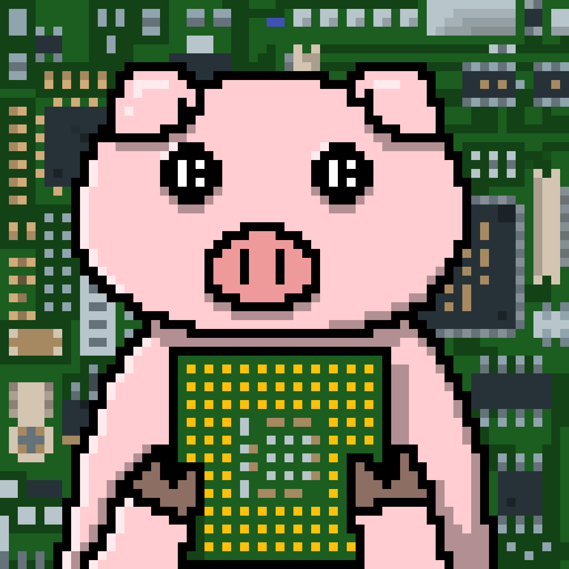 A piggy investor who holds a semiconductor.

"Smart people focus on the right things."
—Jensen Huang

#PiggyIC #NFT