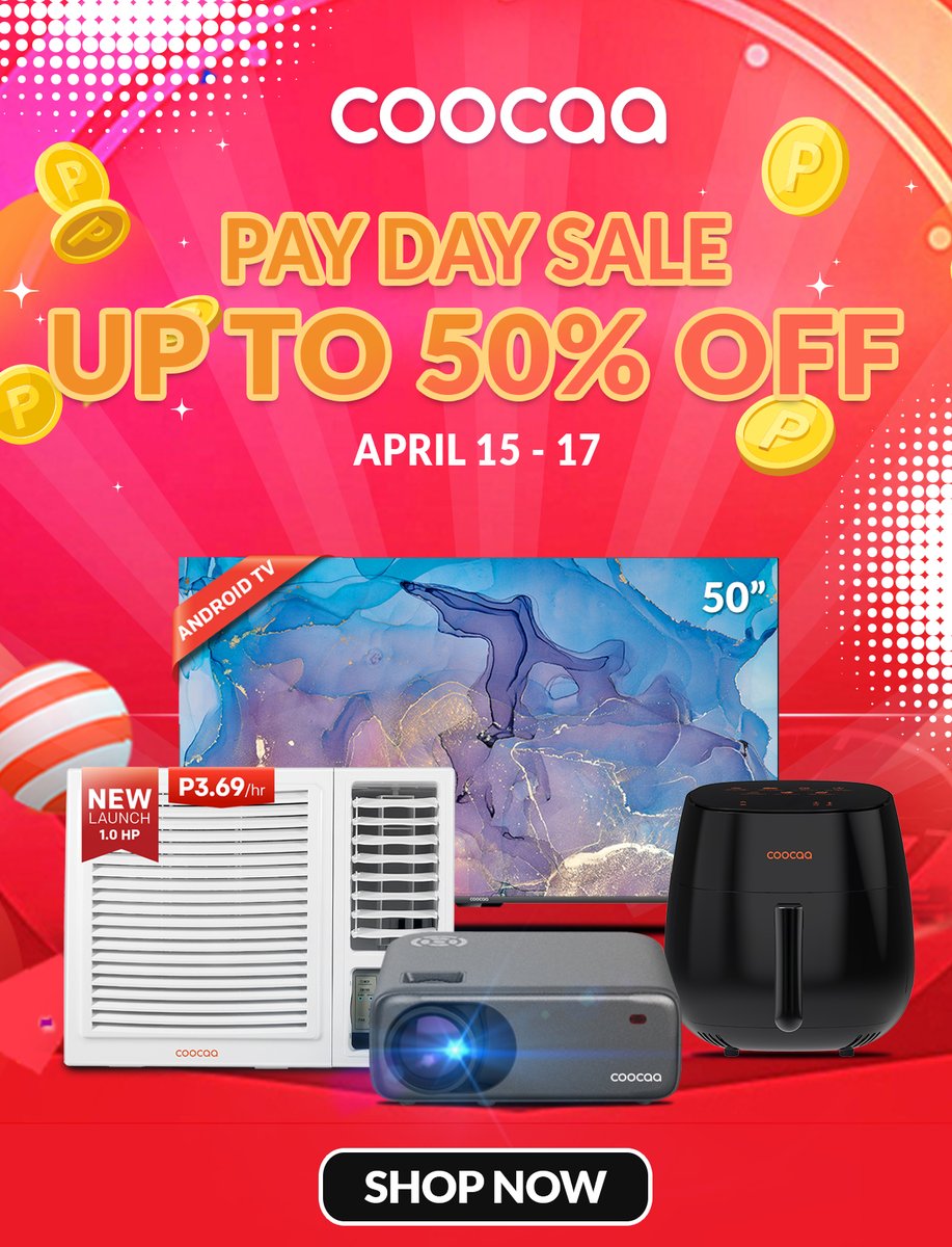 CoocaaPh's tweet photo. Shop this Payday Sale with up to 51% OFF! 

📍https://t.co/7OJszzvcLu
📍 https://t.co/rU6yu5ddTd
📍https://t.co/B9qrCUUyWB

#coocaaph #playinyourstyle #refineyourhome #CoocaaXLazada #lazmall #LazadaPH #paydaysaleph #sulitsweldosale #AndroidTV #airfryer #saleph https://t.co/Ui7PjDxO5j