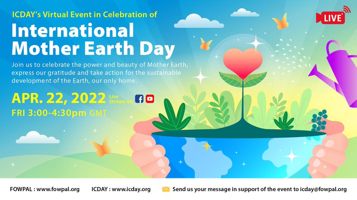 icday2020's tweet photo. Apr. 22 is International Mother Earth Day. Let us celebrate the power and beauty of Mother Earth, express our gratitude and take action for the sustainable development of our one and only home. 

https://t.co/nfznE41XZB https://t.co/4F9wyJBiQ0