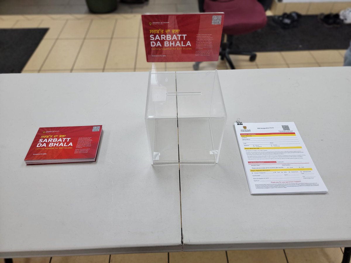 DashmeshC's tweet photo. We are pleased to be collecting donations again this year for @sikhstudiesyyc at UofC. Until April 21st at midnight all donations up to and including $2500 will be matched by the U of C and go towards Sikh Studies. If you would like to donate please visit us in main lobby. #sikhi https://t.co/hmu5kPhRRj