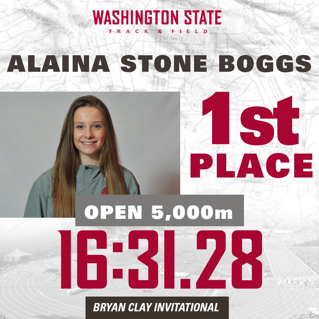 WSUCougarXCTF's tweet photo. Alaina Stone Boggs win the women's open 5,000m section five with a time of 16:31.28, a new PR!!!
Her time is also the 10th fastest women's 5,000m in WSU history!!

#GoCougs https://t.co/gCjxvxpfXK